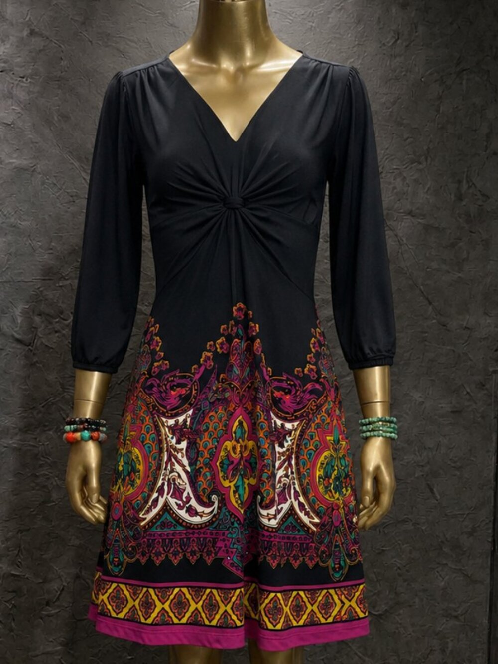 Vintage ICE 90s Paisley Knot Front Midi Dress & Bracelets Set 10 M